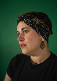 Load image into Gallery viewer, Hawk Moth Turban  - Bamboo rib knit Black and Metallic Gold
