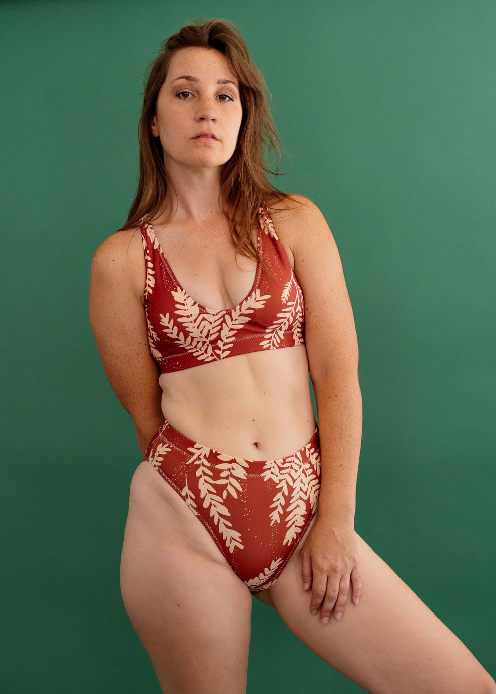 Sundara - Acorn and Creme Recycled high-waisted cheeky bikini bottom