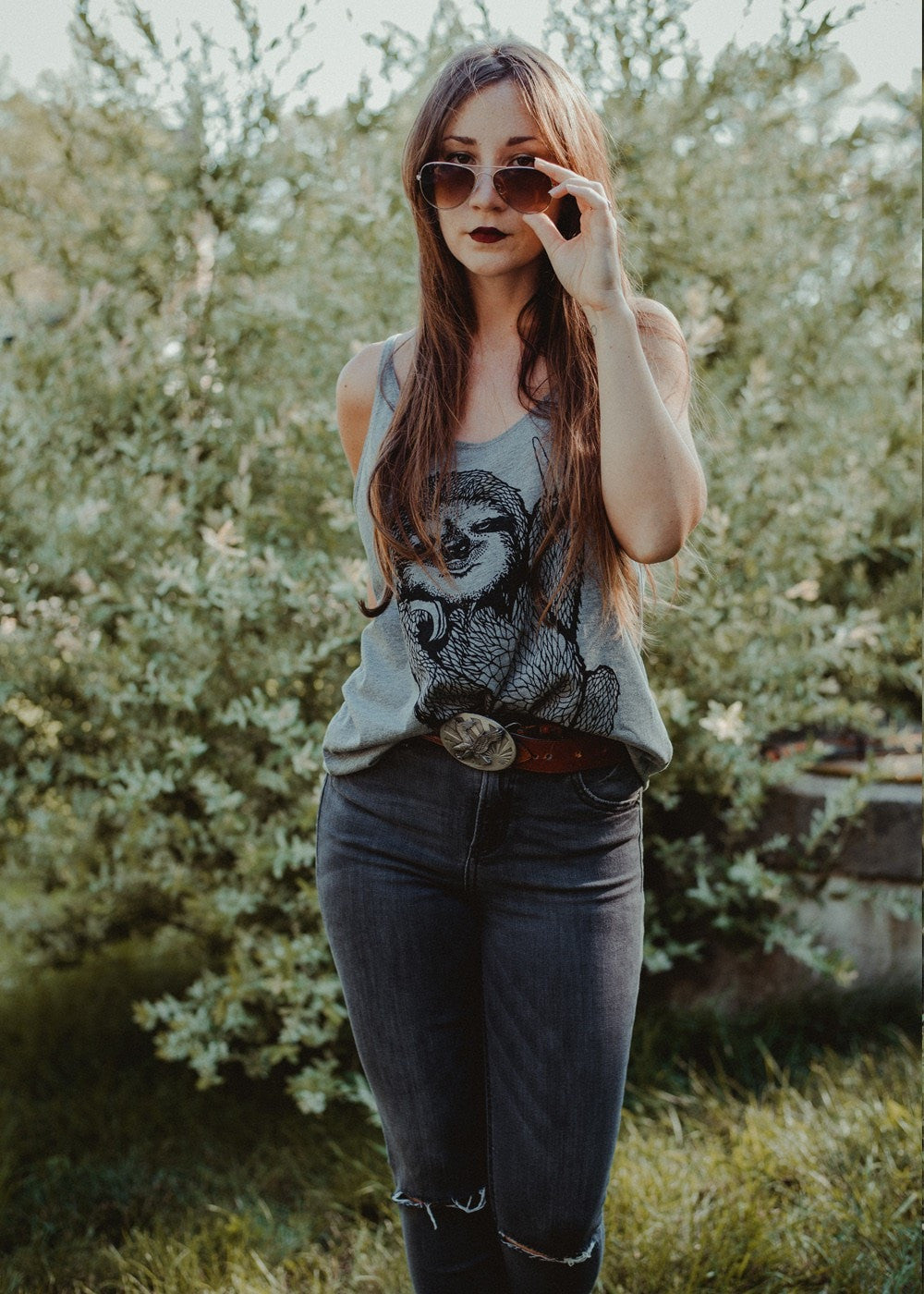 Peace Out Sloth - womens flowy tank top - 5% Donated to Wildlife