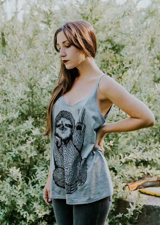 Peace Out Sloth - womens flowy tank top - 5% Donated to Wildlife